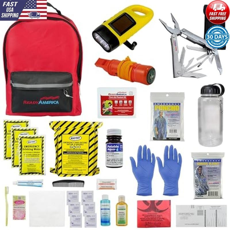 Emergency Survival Kit 1-Person 72 Hour Backpack First Aid Food Water Blanket US