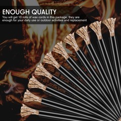 10 Pcs Waterproof Fire Starter Rope & Wick Set for Camping, Hiking, Outdoor Surv