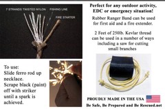 Breakaway Fire Starter Necklace With Saw & Extra Camo 550 Paracord Survival Cord