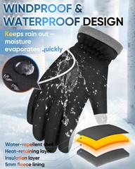 GoSkala Winter Gloves for Women Men, Waterproof and Warm, X-Large, Black