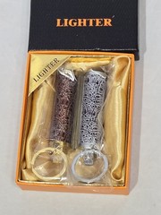 2pc Permanent Match Keychain Lighter Set Crocodile Skin Pattern Boxed NEW