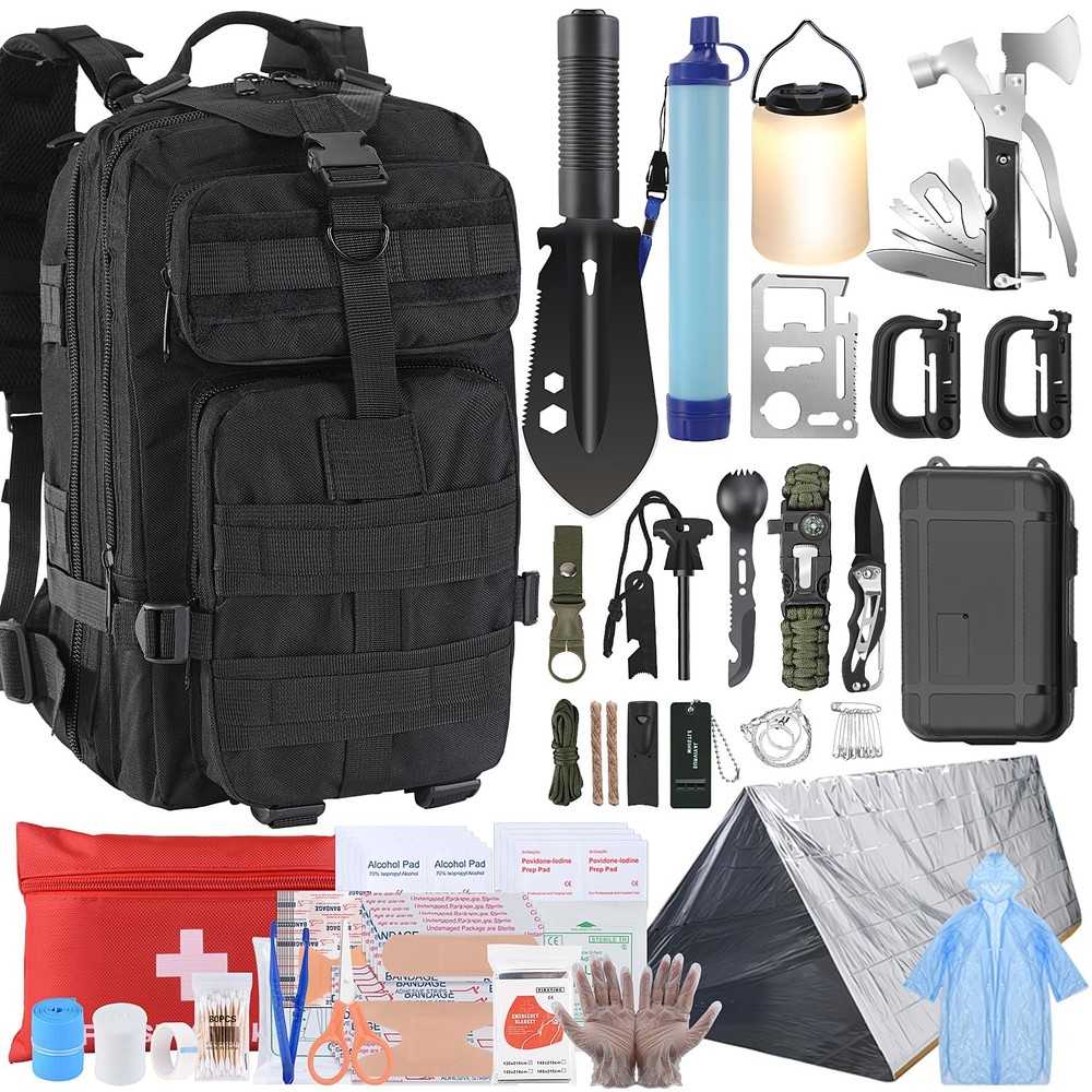 Survival Kit, Gear and Equipment 258 PCS with Water Filter, Black