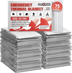 SecuCaptain Survival Emergency Thermal Blankets: 75 Pack Extra Large 84″ x63″ Sp