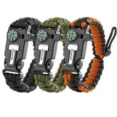 Paracord Survival Bracelet (3 Pack) – Black+Orange Black+Army Green (3pc)