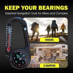 Mini Carabiner Compass Thermometer Keychain – Outdoor Gift for Hikers & Campers