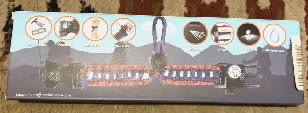 Nexfinity One Survival Paracord Bracelets 2 Pack Red/Blue New in Box NIB