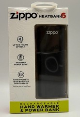 Zippo~ Black Heatbank 6, Rechargeable Power Bank & Hand Warmer, F21 (New Sealed)