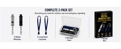 120dB Emergency Whistles 2 Pack, Solid Iron, Black & Silver | Pealess design,