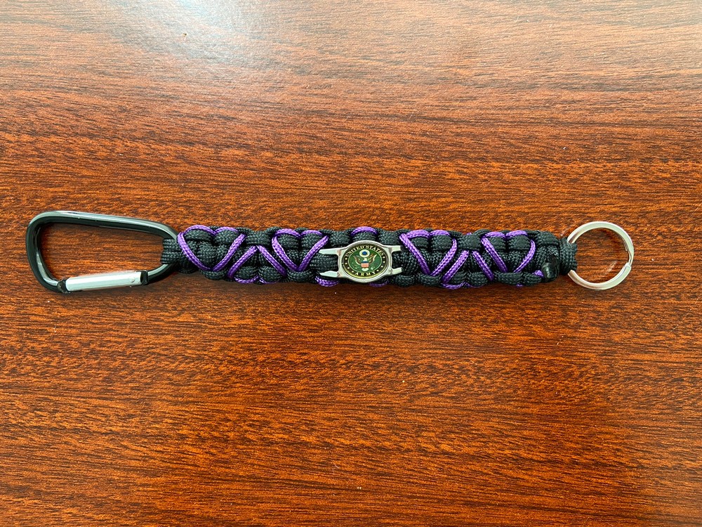 United States Army Charm with Purple Hearts Paracord Keychain