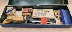 Vintage Survival Kit Lot W/ Machete Compass First Aid Gear Blue Case