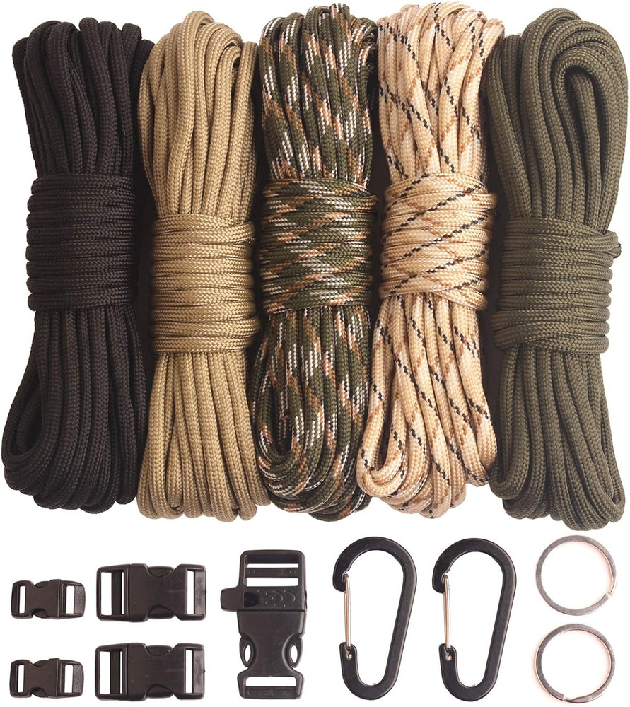Paracord,Paracord 550 Combo Crafting Kits with 5 Types Buckles,20 Feet Each Para
