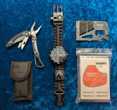 Survival Kit, Paracord Watch with compass, tools and Emergency Blanket