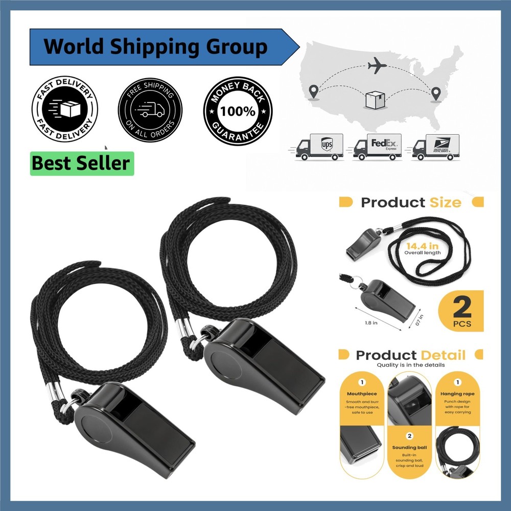 Crisp Sound Black Whistles with Lanyard – For Officials and Family Emergencies