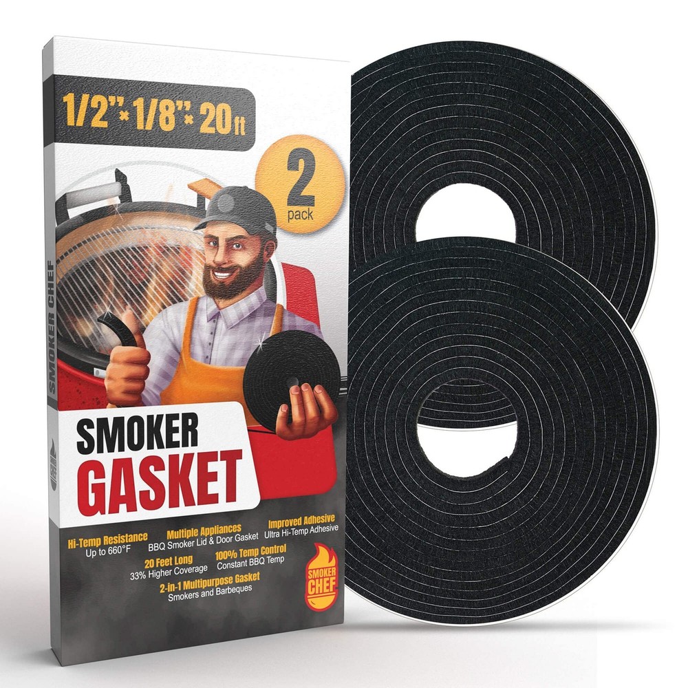 2 Pack 20 FT 1/2×1/8 Inch High Temp Smoker Grill Gasket Tape Nomex Seal