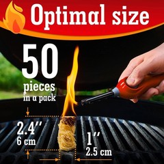 Natural Wood Fire Starters 50pcs for Charcoal Grill, Fireplace, Outdoor, Indoor