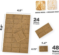 48 Pcs Fire Starters, Natural Charcoal Square Fire Starters Super Fast Lighting