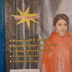 Blue Waterproof PE Emergency Rain Coat with Hood and Sleeves Adult Size