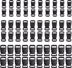 60 pcs -5/8, 1/2, and 3/8 inch Black Plastic Contoured Side Release Buckles For