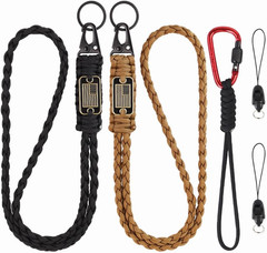 3 Pack Braided Paracord Lanyard with USA Flag, Carabiner Rope Keychain, Necklace