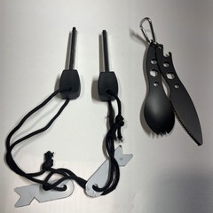 2-Fire Starter Flint Steel Striker Survival Kit Ferro Rod Spoon Knife Camping