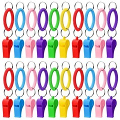 Hedume 30 Pcs Sport Whistle with Bracelet, 6 Colors Loud Plastic Whistles with S