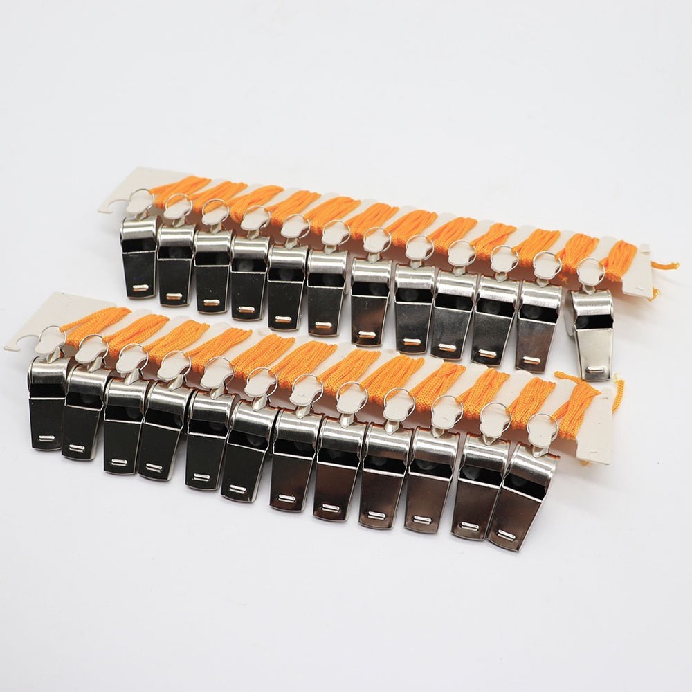 12Pcs Steel Whistles Durable Metal Fan Judge with String for Activity Silver