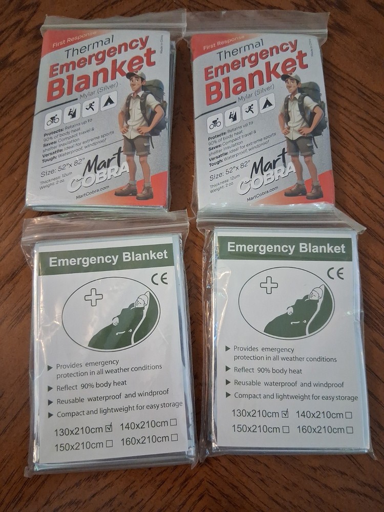 4 Pack Emergency Thermal Blanket Survival, 82” x 52” 130×210 cm Mylar Blanket