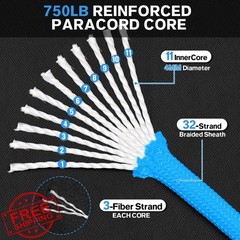 HOKINETY Blue Paracord Rope 750 4mm 100ft Camping Survival