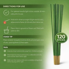 120PCS Citronella Incense Sticks Mosquito Repellent Outdoor Patio DEET-Free Natu