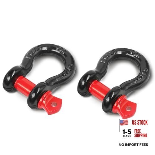 1/2″ D Ring Shackle with 5/» Screw Pin, 2T Working Load 1/2 Inch 8 Black&Red