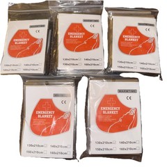 Set Of 5 Warmtime Emergency Blankets Silver 130cm x 210cm Survival Camping