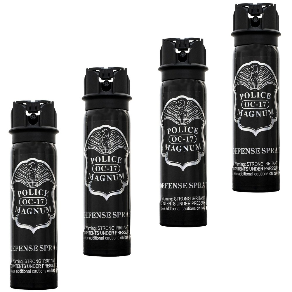 4 POLICE MAGNUM Pepper Spray 4 ounce Flip Top Stream Personal Defense Security