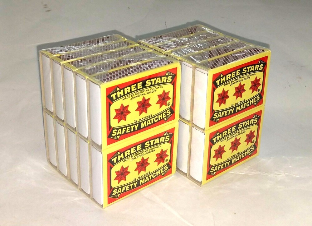 20 Bx Three Stars Safety Matches Cerillos 3 Estrellas Camping Outdoor Cooking A