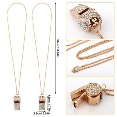 2Pcs Bling Whistle Necklace Crystal Rhinestone Loud Metal Whistle with Chain
