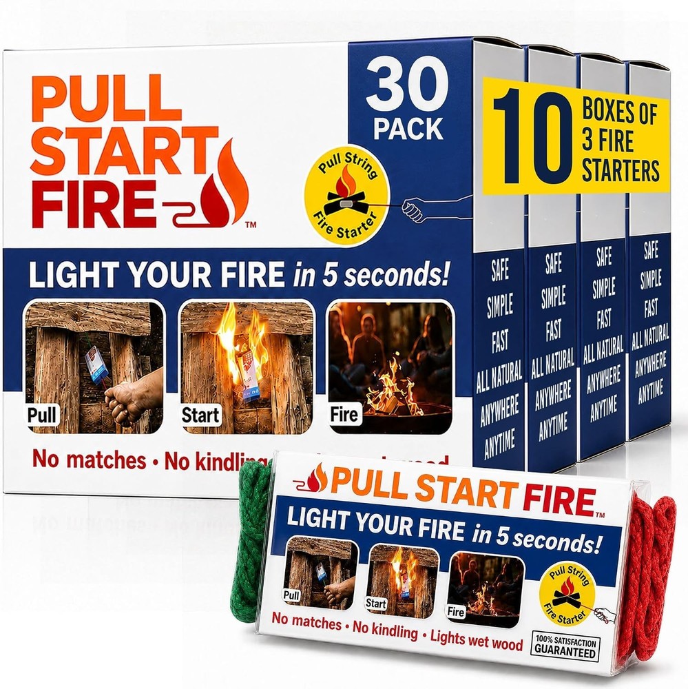 Pull String Fire Starter No Matches Required Lights Wet Wood Chimney Starter