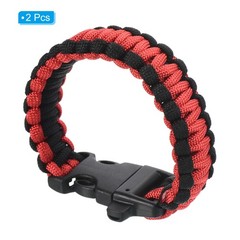 Survival Paracord Bracelets, 2 Pack Braided Bracelet, Black, Red