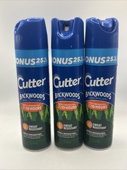 3 Pc Cutter Backwoods Insect Repellent Sweat-Resistant Bonus Size 7.5 oz 10hrs