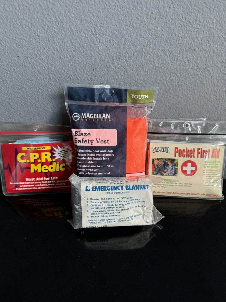 NEW Outdoors Safety Bundle – Blanket, Youth Safety Vest 2 First Aid Kits Camping