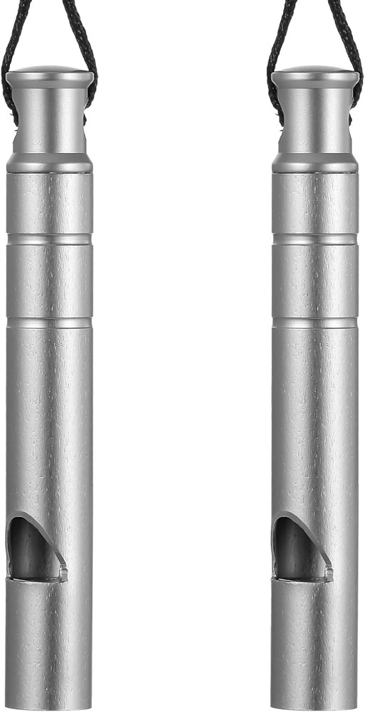 ElevateTech 2Pcs Titanium Emergency Whistle 120db Safety Whistle, Silver | with
