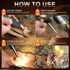 Ferro Rod Fire Starter with Striker, Flint and Steel Fire Starter, 6″ X 3/8″ Sur