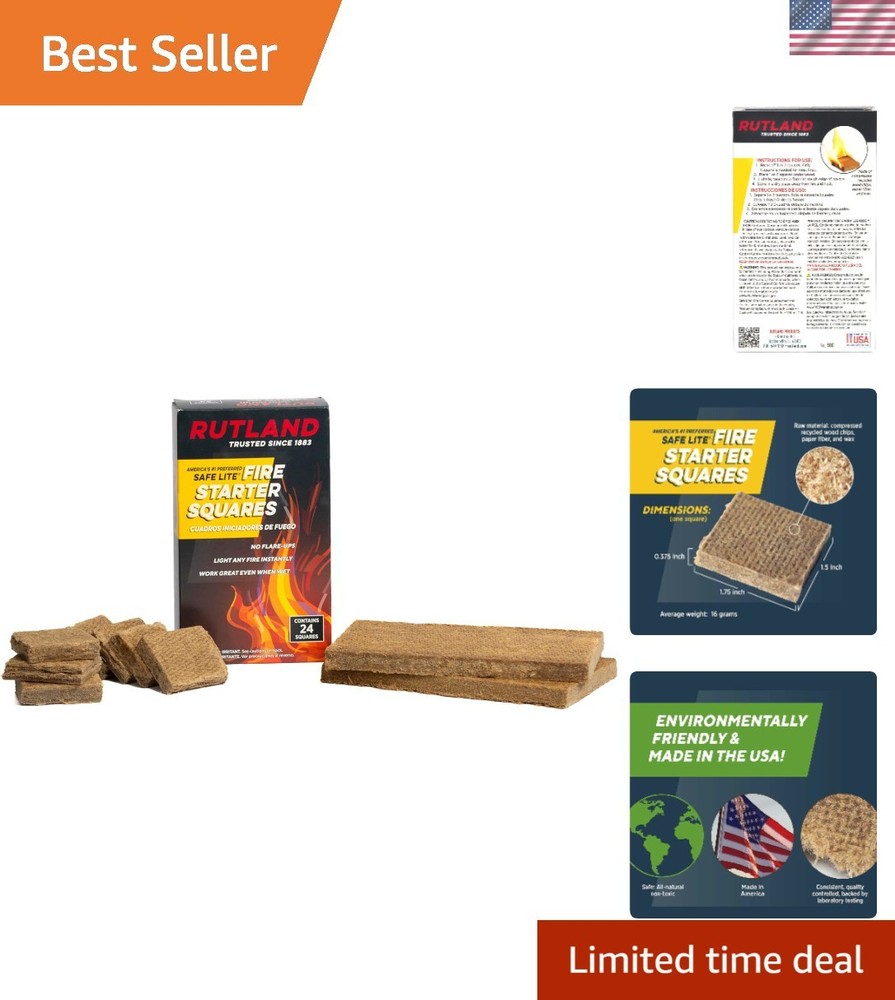 Flavorless Fire Starter Squares – 24 Pack for Fireplaces, BBQ & Campfire Safety