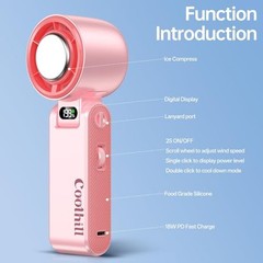 Handheld Portable Fan with Ice Cooler: 199-Speed 5500mAh | Rechargeable Pink