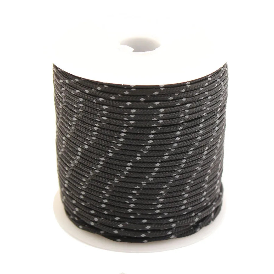 Reflective Paracord Rope 2mm 3 Strand Core Nylon Tent Camping Lanyard Cord