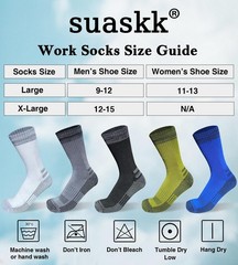 suaskk Men’s Crew Work Boot Socks, Thick Cushioned 9-12, Black 4 Pairs