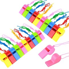 24 Pcs Plastic Whistles w/ Lanyard for Sports Coach Referee Lifeguard Emergency