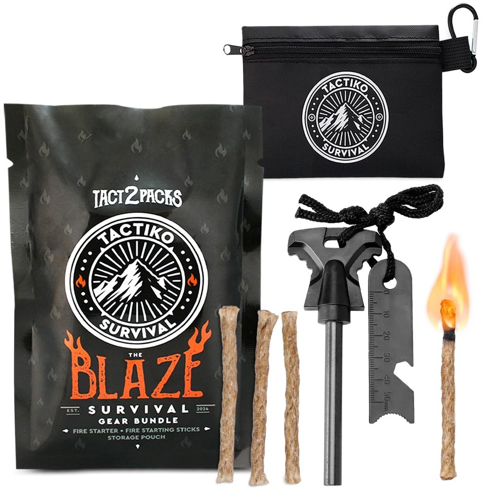 Fire Starter Kit | Flint, Steel, Hemp Rope & Storage Pouch