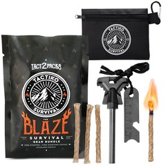 Fire Starter Kit | Flint, Steel, Hemp Rope & Storage Pouch