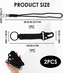 2 Pcs Tactical Paracord Lanyard for ID Badges and Keys, Heavy Duty 550 Paracord