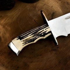 Custom Hunting Bowie Knife Antler Handle Mirror Polish Blade with Leather Sheath