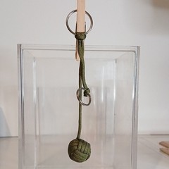Army Green Nylon 6″ Paracord Monkey Fist Keychain, Metal Key Ring, (B3)